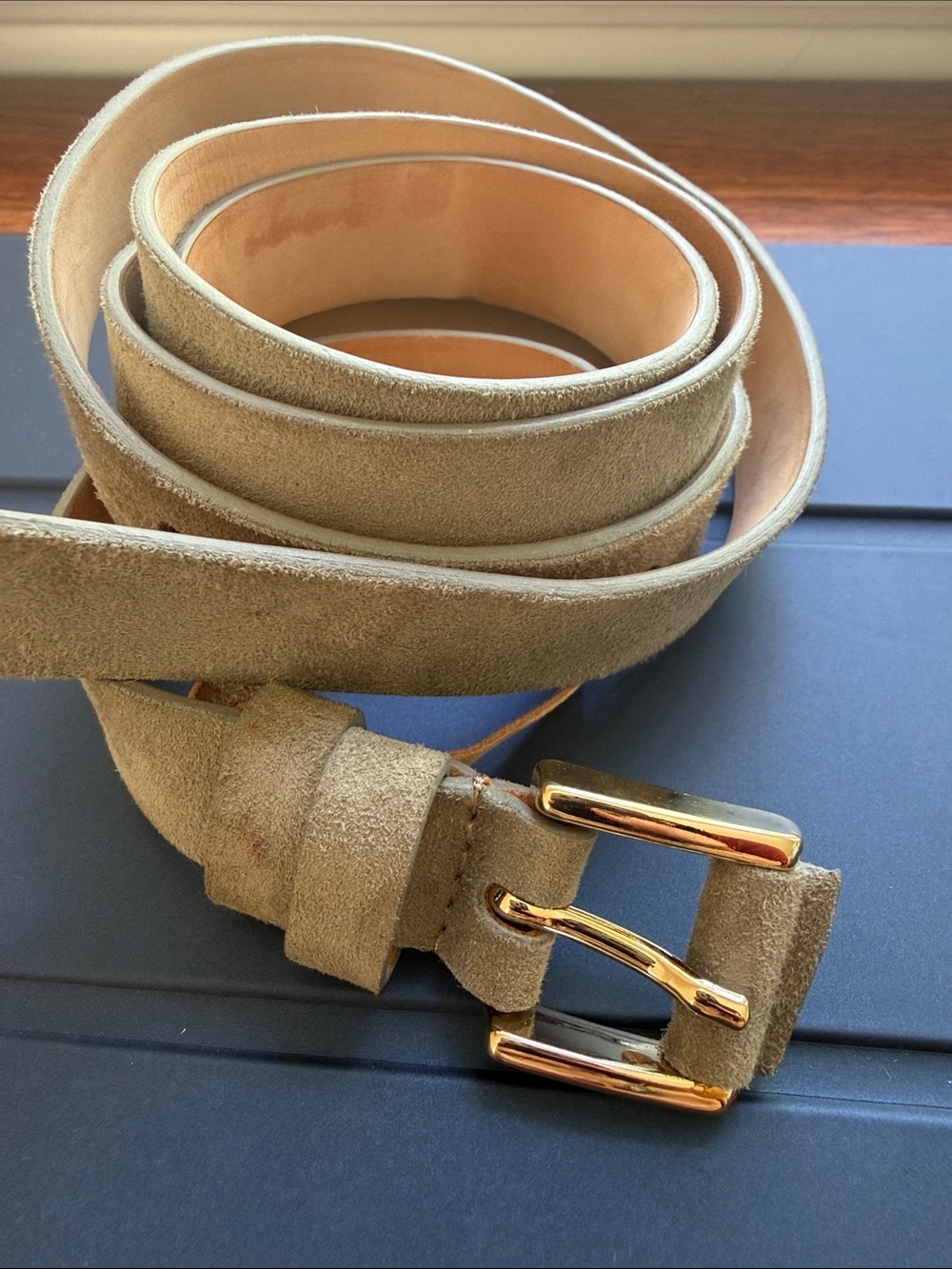 MaxMara grey Suede Belt with Gold Buckle